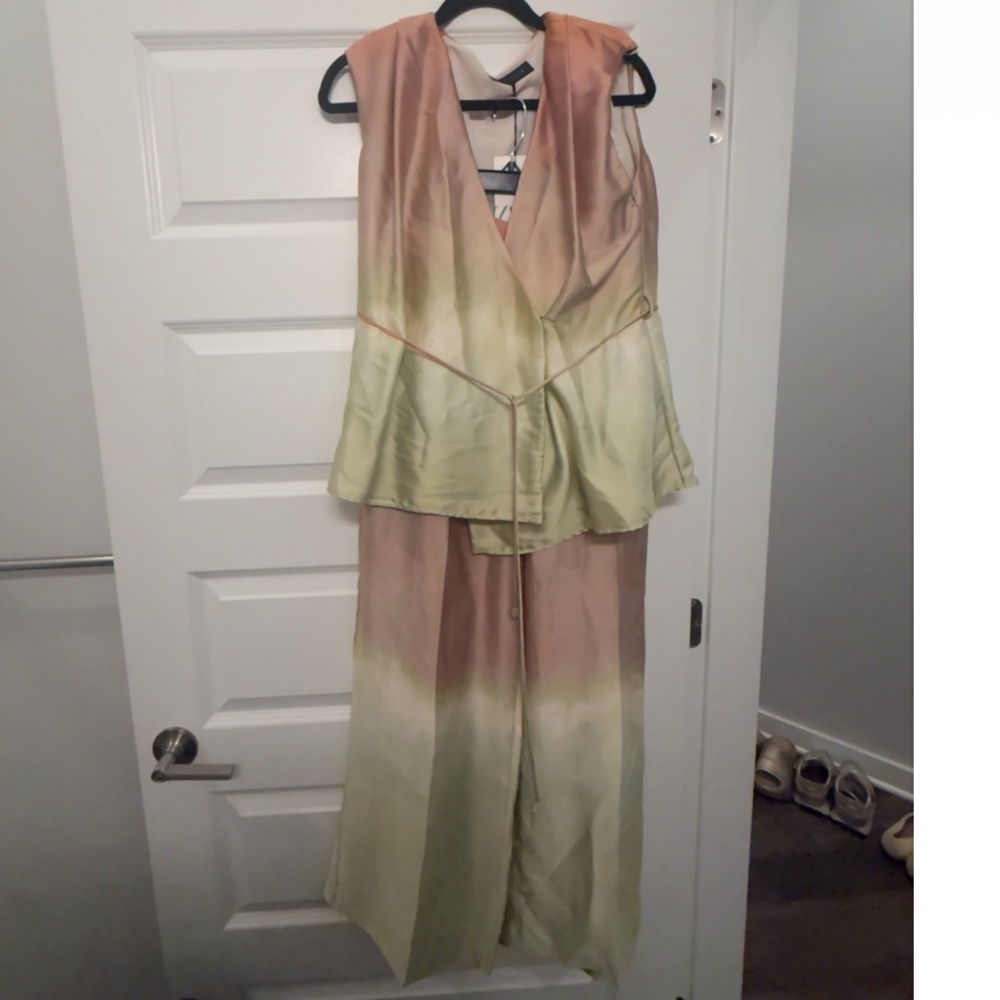 Zara Blush Pink to Light Green Ombre Silky Top and Bottom set